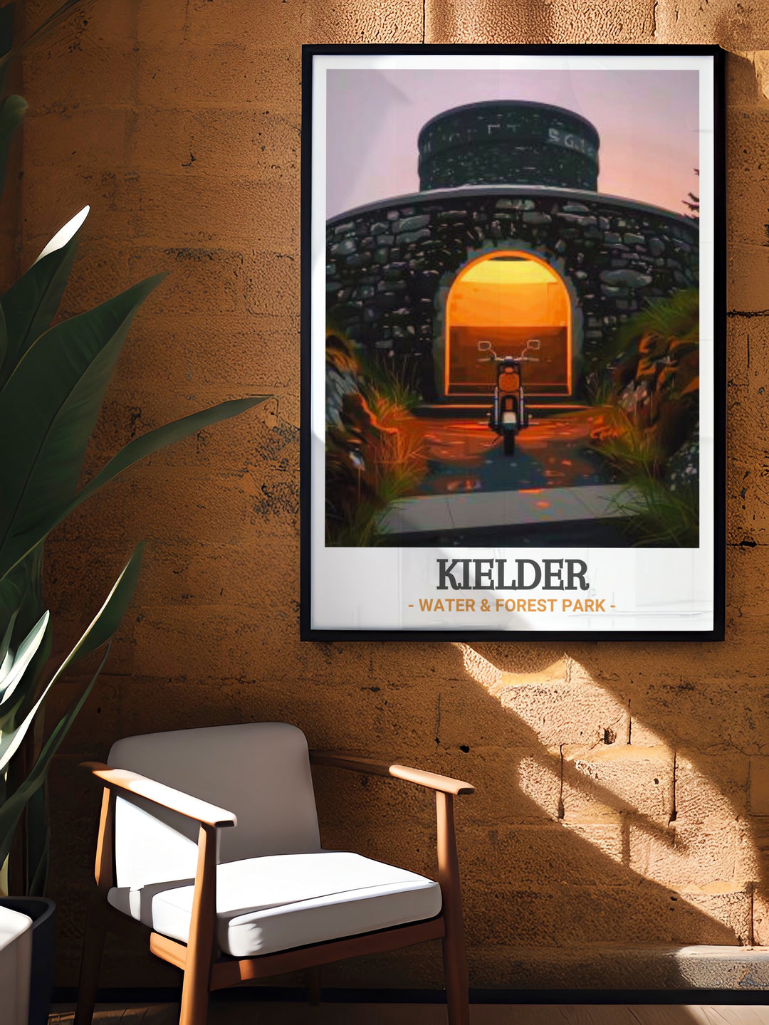 Travel poster of Kielder Skyspace, showcasing the harmonious blend of James Turrells design with the surrounding natural landscape. This print captures the essence of Kielder Skyspace, making it a perfect gift for those who appreciate art and serene views.