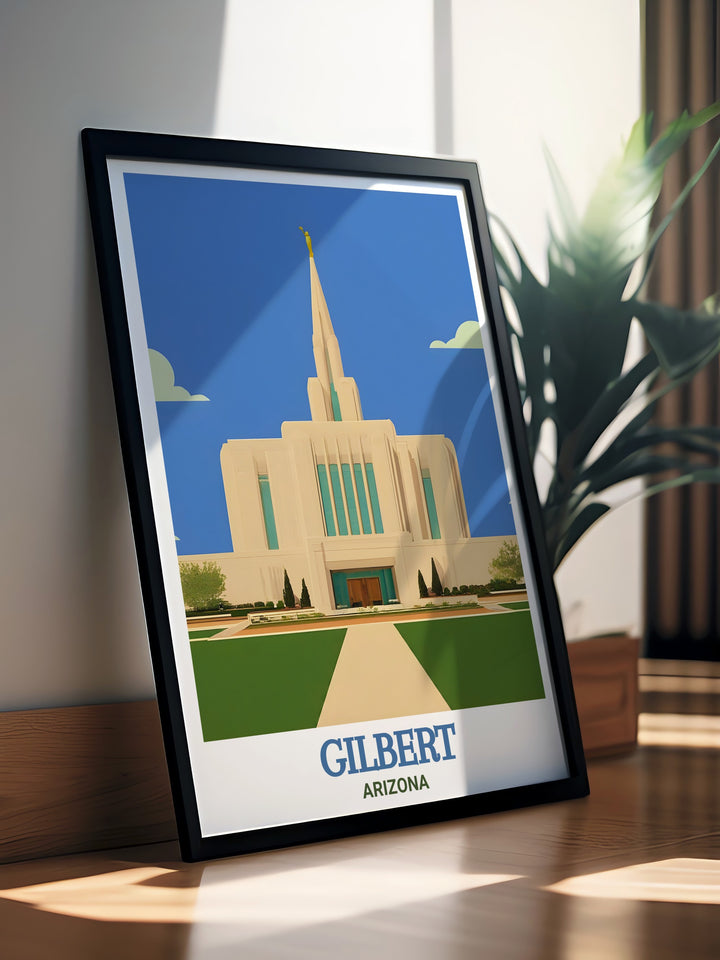 Featuring the iconic Gilbert Temple, this Arizona poster is a perfect addition to your home decor. The minimalist design captures the essence of the temple, making it a meaningful gift for anyone who appreciates Arizonas natural and architectural beauty.