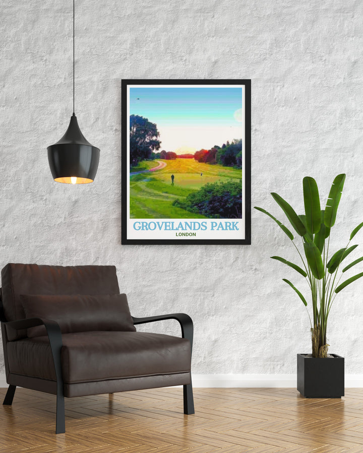 Add a touch of elegance to your home with this Grovelands Park Golf Course modern print. A beautiful addition to any living room this vintage travel print pairs perfectly with Broomfield Park to showcase North Londons serene parklands.