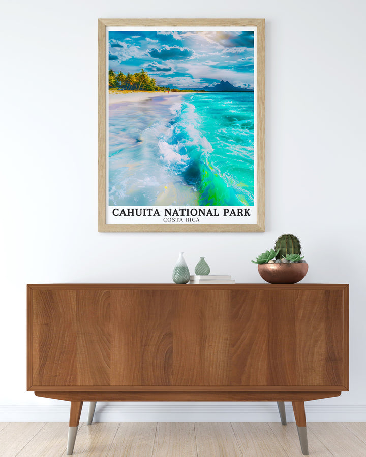 Negra Point Framed Art offers a tranquil view of Cahuitas coastline, showcasing the pristine beauty of Costa Ricas eastern shore. This framed art piece is a perfect gift or addition to any room in need of a tropical touch.