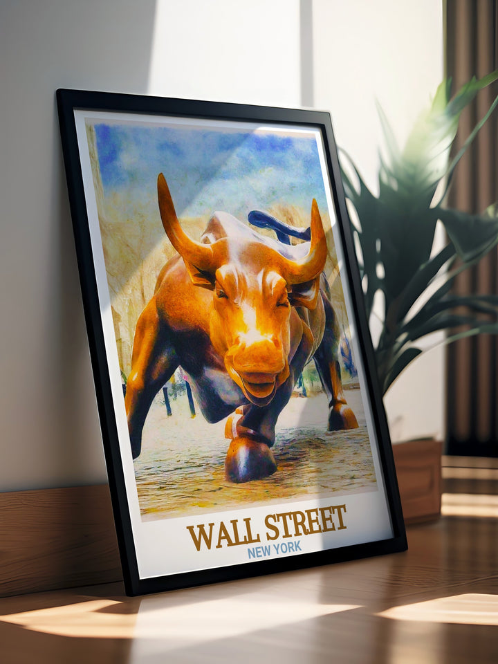 Charging Bull Canvas Print showcases the iconic statue at the heart of Wall Street, making it the perfect piece for anyone in the financial sector or those who admire New Yorks financial strength.