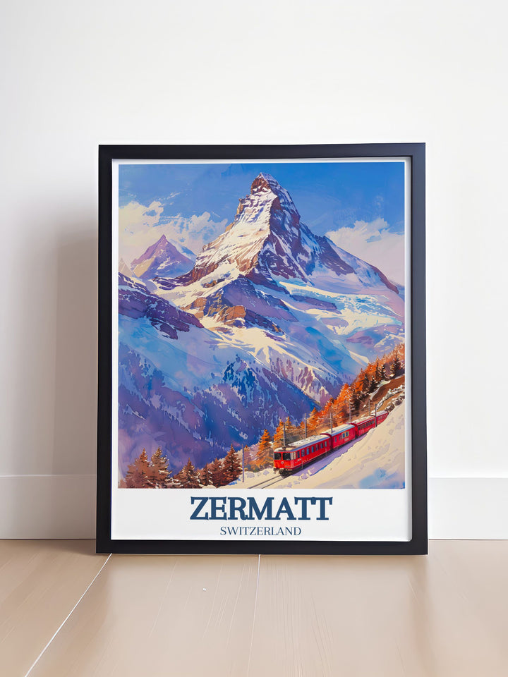 Charming Matterhorn and Gornergrat Railway Ski Resort Decor featuring vibrant mountain landscapes perfect for any home setting