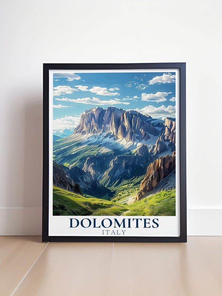 Beautiful Sella Group Prints capturing the serene ambiance of these iconic mountains. Ideal for Italy home decor and gifts. These travel prints highlight the enchanting landscapes of the Dolomites Italy and are perfect for any room.