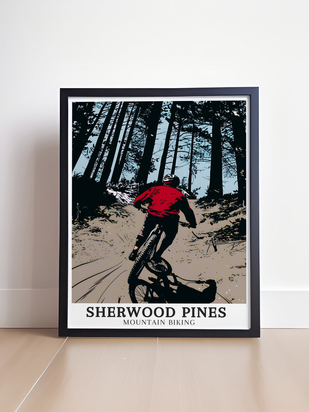 Big Bertha Trail travel wall art showcasing the challenging routes and scenic beauty of Sherwood Pines in Nottinghamshire. These art pieces are a beautiful addition to home decor, offering a visual escape to the thrilling experiences of the Big Bertha Trail. Ideal for mountain biking enthusiasts, these prints bring the charm of Sherwood Pines into your living space.