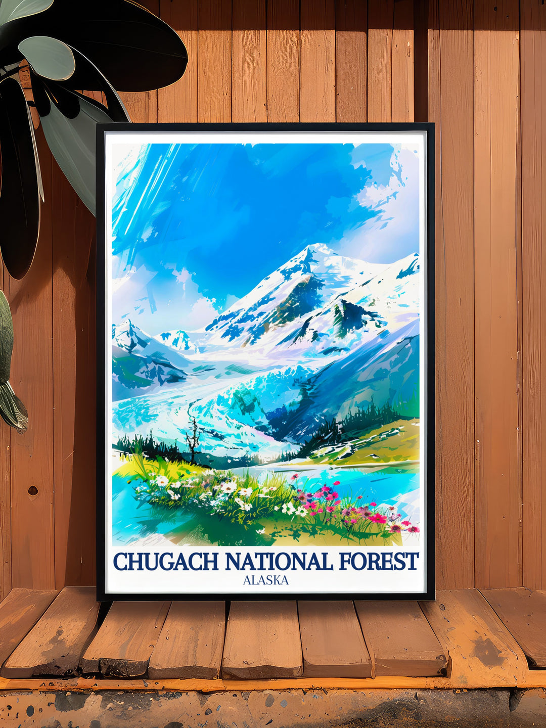 Celebrate Alaskas beauty with this Chugach National Forest travel poster. Highlighting the Holgate Glacier and Kenai Fjords, this print is an excellent gift for outdoor enthusiasts and travelers who appreciate Alaskas dramatic landscapes.