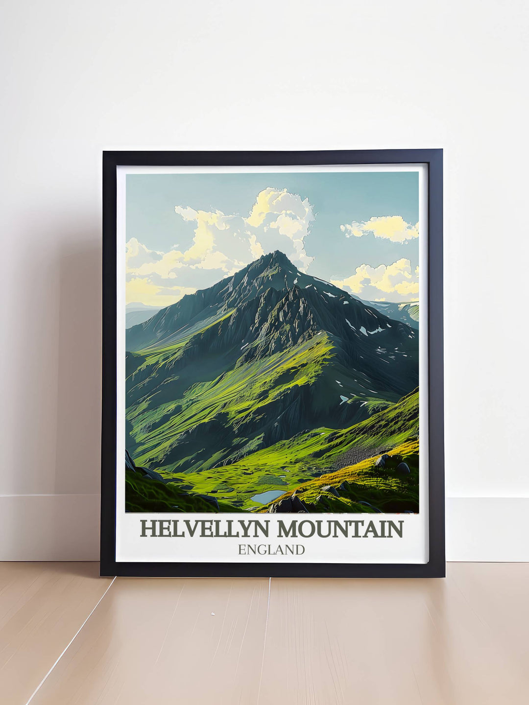 Vintage travel print of Helvellyn Mountain capturing the essence of the Lake Districts rugged beauty ideal for those who cherish the great outdoors and want to bring the spirit of adventure into their home a stunning piece of national park art