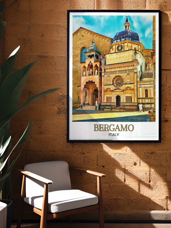 Basilica di Santa Maria Maggiore art print from Bergamo. Showcasing the basilicas majestic facade and intricate architectural details. A perfect gift for art lovers and travelers. Crafted with the highest quality materials for lasting vibrancy.