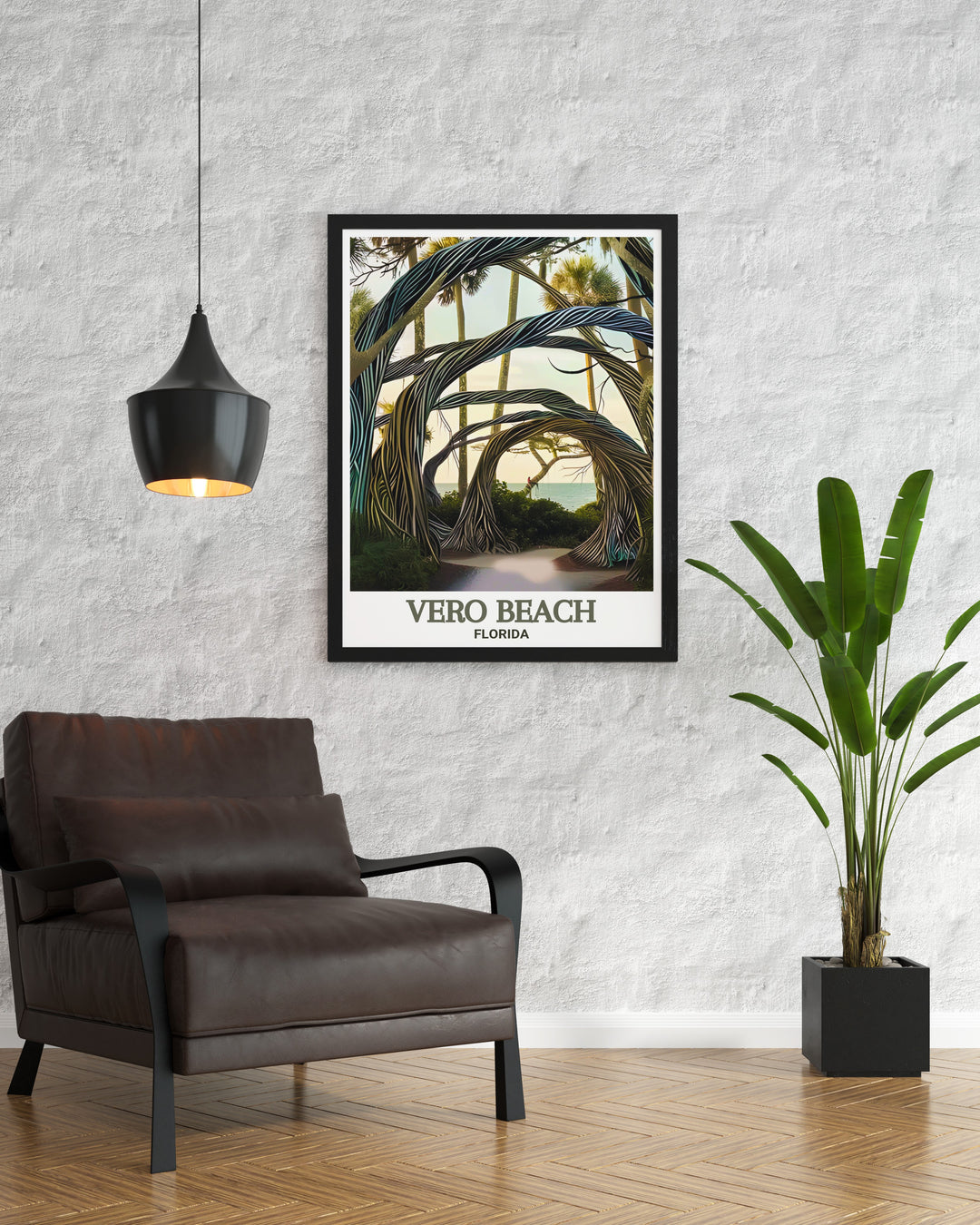 Art print of McKee Botanical Garden showcasing its famous collection of exotic plants and serene landscapes. The print is an ideal addition to Florida décor collections or as a travel gift for nature lovers.