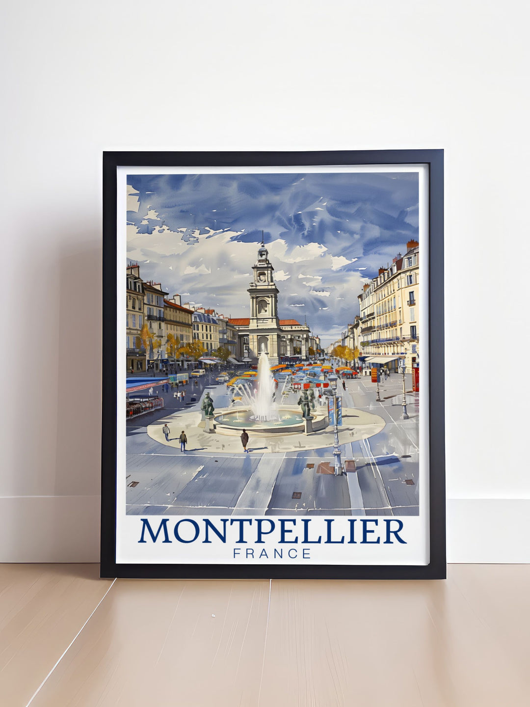 Montpellier Travel Print capturing the vibrant energy of Place de la Comedie perfect for adding elegance to any room