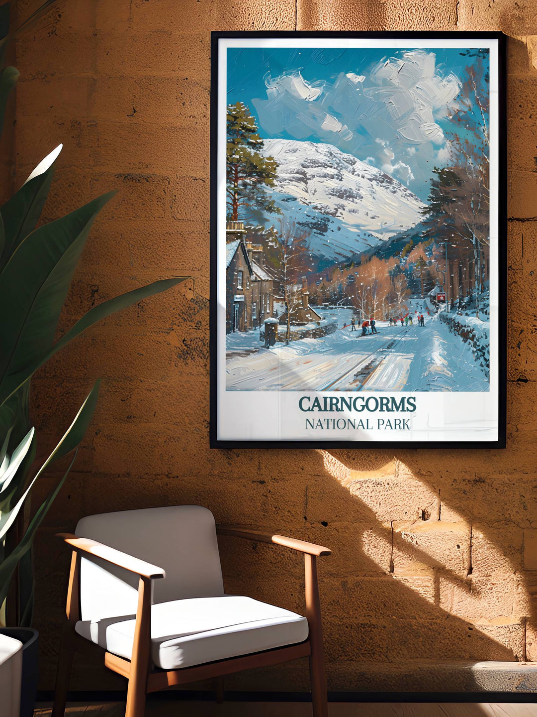 Scotland Painting of Cairngorm Mountain with the Cairngorms in the background. This framed print captures the essence of the Scottish Highlands, making it a stunning addition to any home.