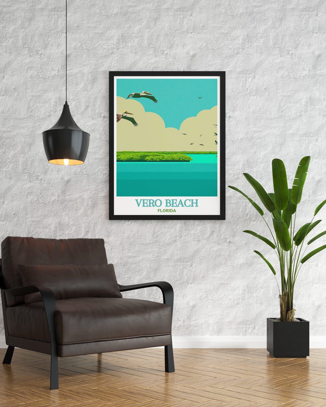 Vero Beach art print highlighting the serene shores of Floridas east coast. This poster captures the peaceful atmosphere of the beach, making it an ideal wall décor piece for those who want to bring a bit of Floridas coastal beauty into their home.