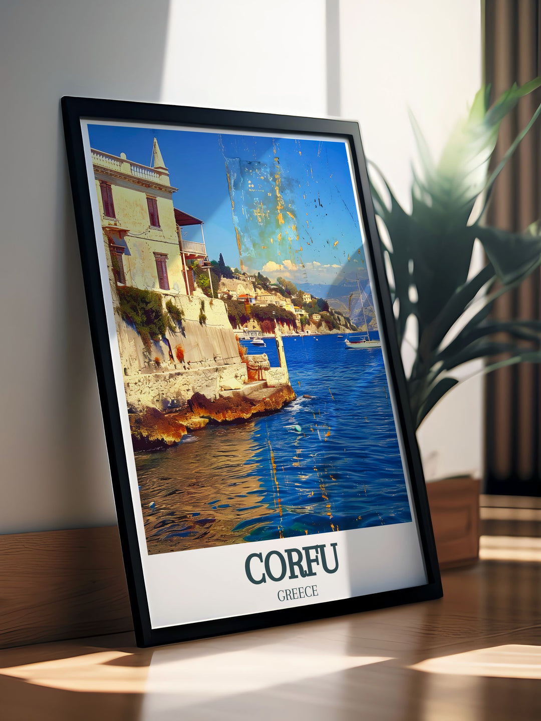 Beautiful Corfu wall art featuring the Old fortress of Corfu Ionian Sea offering a vibrant and detailed depiction perfect for enhancing your home decor or as a thoughtful Corfu travel gift for those who appreciate Greek art and the serene landscapes of Corfu Greece