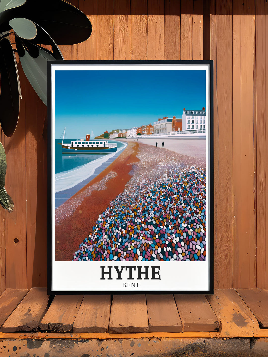 Hythe Beach and Hythe Seafront wall art that brings the scenic Kent coastline to life. This travel print is perfect for anyone looking to add coastal beauty and serenity to their living space.