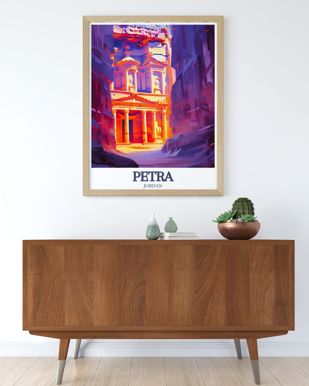 The Siq Wall Art capturing the dramatic entrance to Petra through the narrow gorge, leading to The Treasury. This canvas art offers a captivating view of Jordans ancient city, perfect for those who appreciate history and travel.