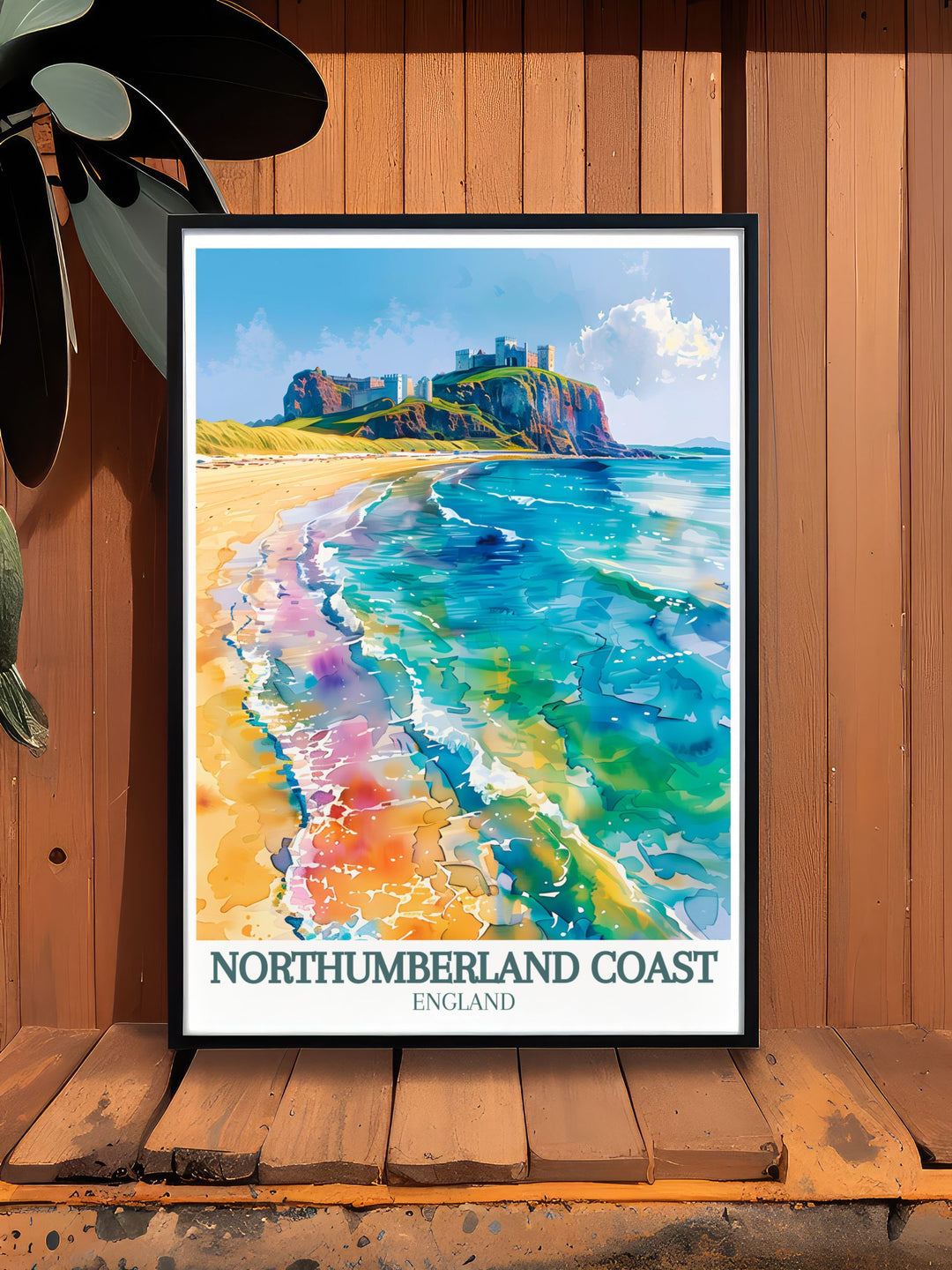 Seahouses Poster with the impressive Bamburgh Castle and Dunstanburgh Castle in the background bringing the charm of Northumberlands coastal village into your home decor with detailed artistry