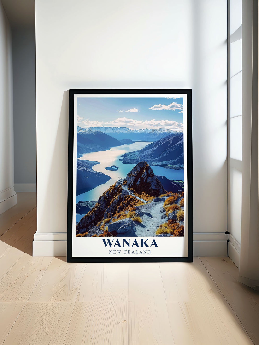 Experience the natural beauty of New Zealand with this stunning Wanaka art print featuring the iconic landscape alongside Roys Peak This wall art brings a touch of adventure and elegance to any room making it perfect for home or office decor