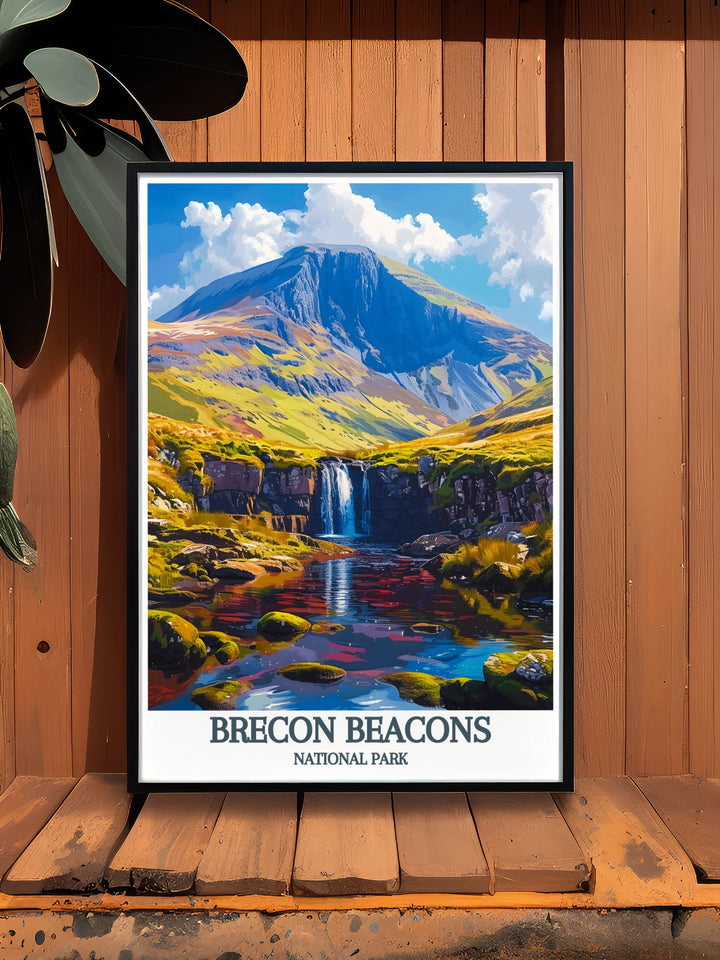 Welsh wall art featuring a vintage travel poster of Brecon Beacons National Park. The soft colors and detailed design make this print a beautiful addition to your art collection