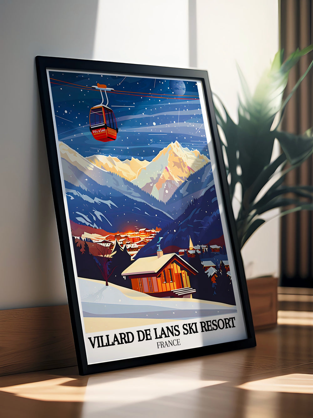 Vintage travel print featuring Villard de Lans village in the Vercors mountains brings the charm of this iconic French ski resort into your home with vibrant colors and retro design perfect for decorating any room with alpine beauty.