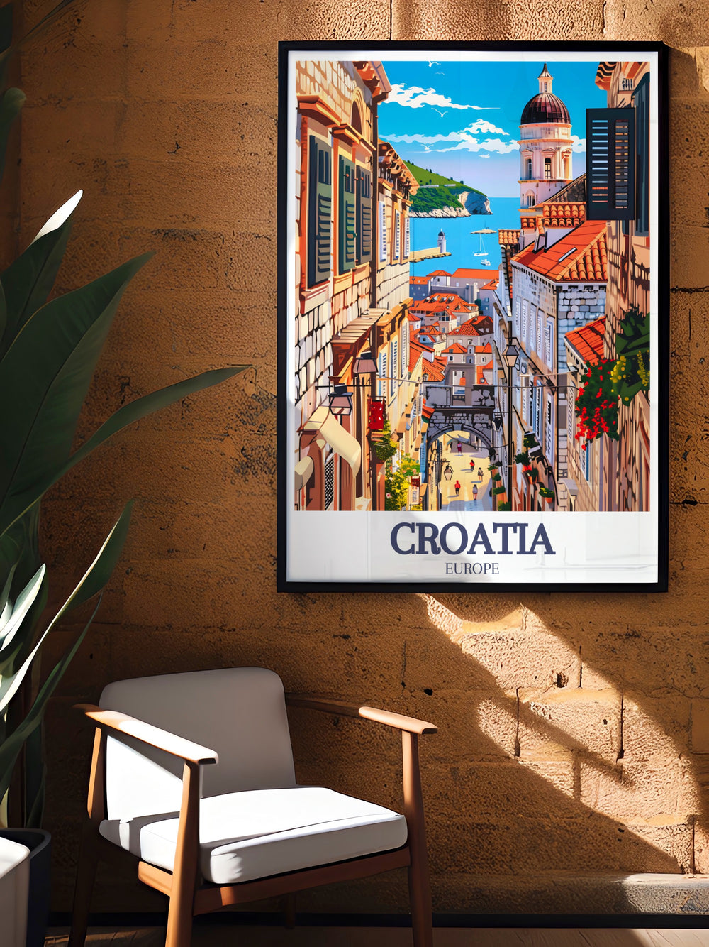 The Dubrovnik Old Town Adriatic Sea artwork features stunning views of the ancient stone walls and beautiful coastal waters creating a relaxing and sophisticated ambiance for any room in your home or office