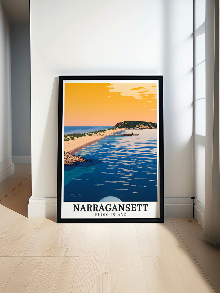 Narragansett artwork featuring Breachway Inlet Narragansett Beach is perfect for elegant home decor and modern art collections bringing the serene beauty of Rhode Island into any living space with stunning prints and posters