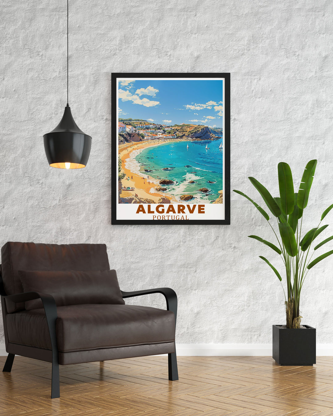 This Lagos travel poster brings the stunning scenery of Portugals southern coast into your home, with detailed illustrations of its iconic landscapes, ideal for any decor.