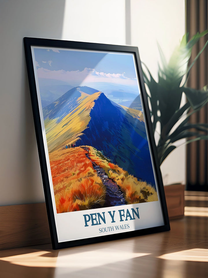 Scenic Brecon Beacons vintage print of Pen Y Fan Mountain. This print brings the tranquil beauty of South Wales into your home making it a great choice for those who love the Welsh countryside.