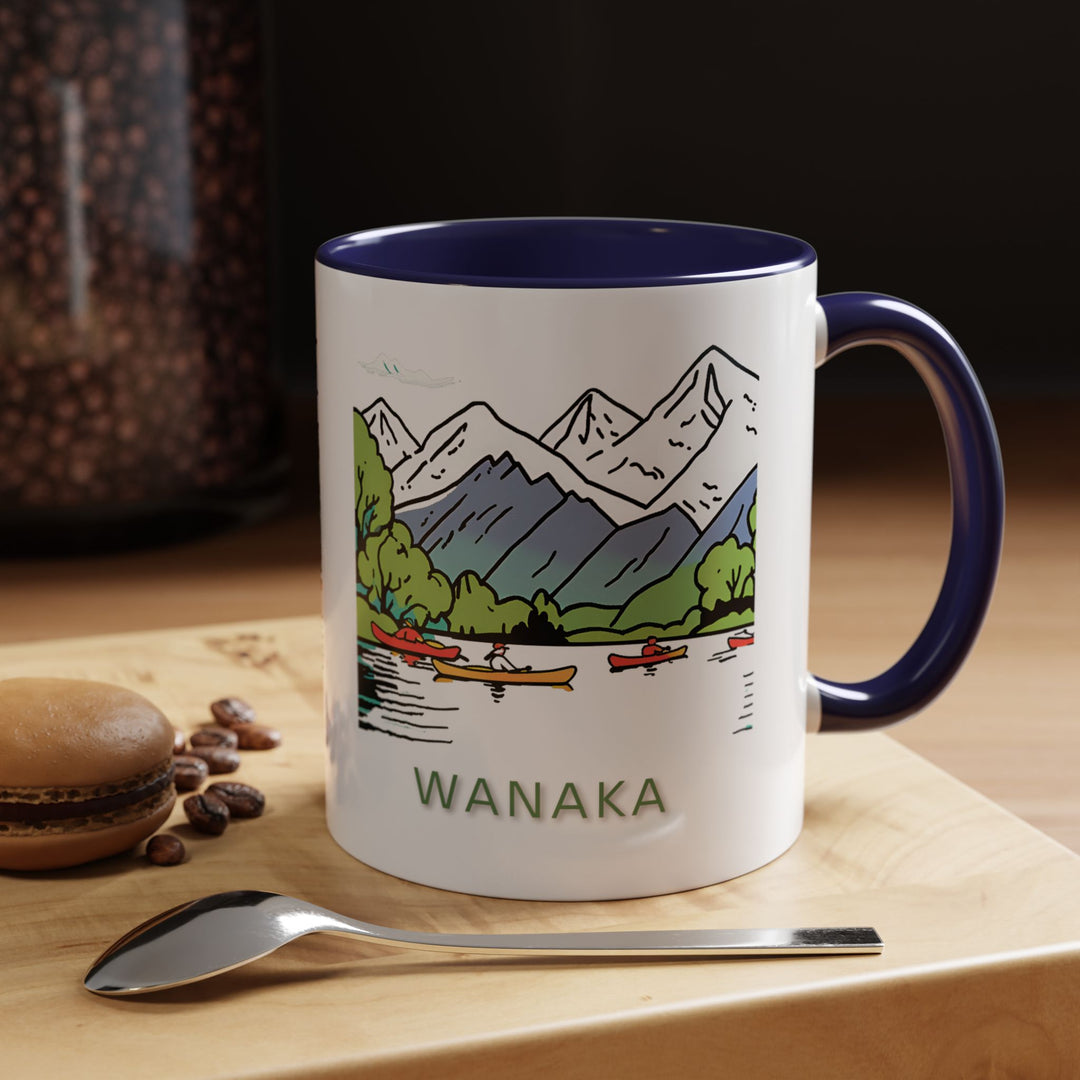 Enjoy your favorite beverage in this Wanaka mug showcasing artistic depictions of the towns stunning scenery. Durable and dishwasher-safe, perfect for coffee or tea lovers seeking a touch of New Zealand elegance. A meaningful gift for travelers and art enthusiasts.