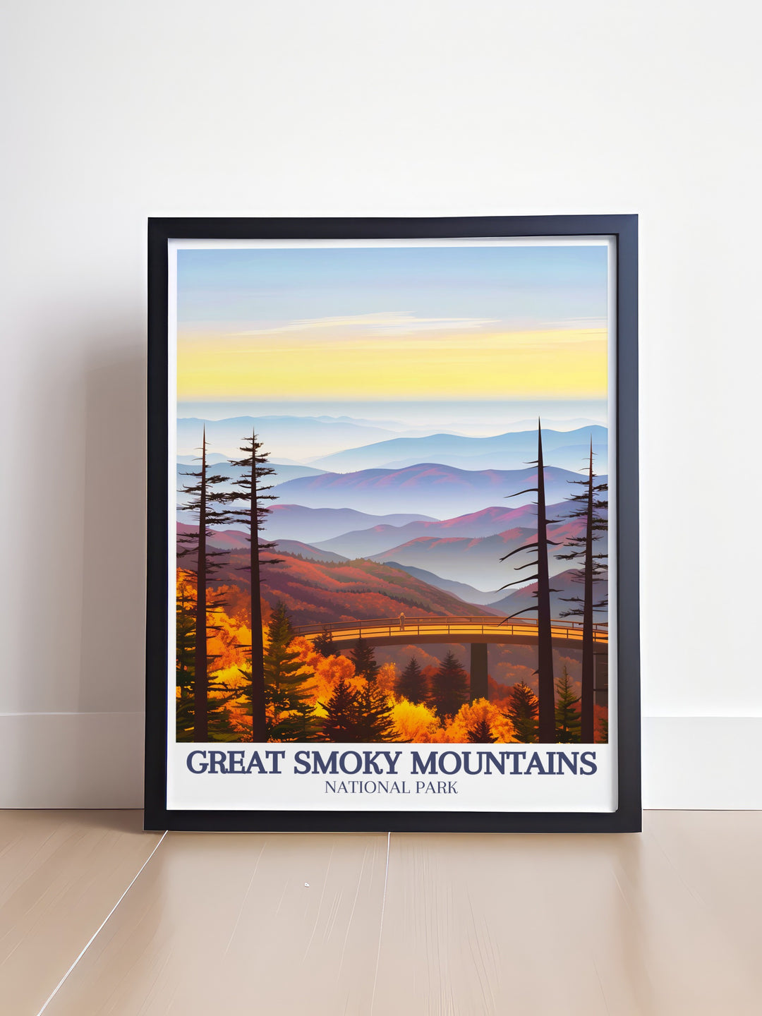 Featuring the iconic Clingmans Dome and the expansive views of the Smoky Mountains, this wall art is a must have for lovers of national parks. It captures the natural beauty of the Smokies in vibrant detail. .