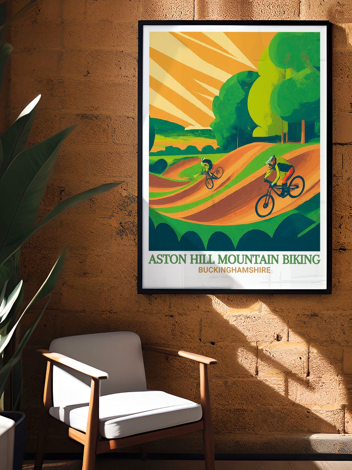 Wendover Poster and Aston Hill MTB art print designed for mountain biking enthusiasts looking for Chiltern Hills MTB and 4X Track modern prints perfect for elegant home decor and stunning living room wall art in any adventurous space