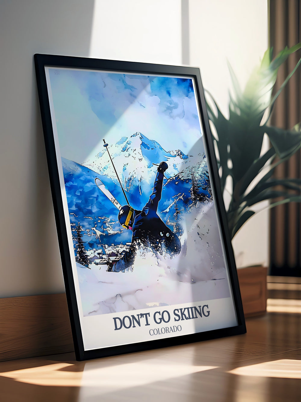 Stunning Aspen, Colorado, USA travel poster showcasing the vibrant ski resort scene. Ideal for any wall, this print brings the excitement of the slopes to life. A great addition to any skiing and snowboarding art collection, adding a touch of adventure to your home.