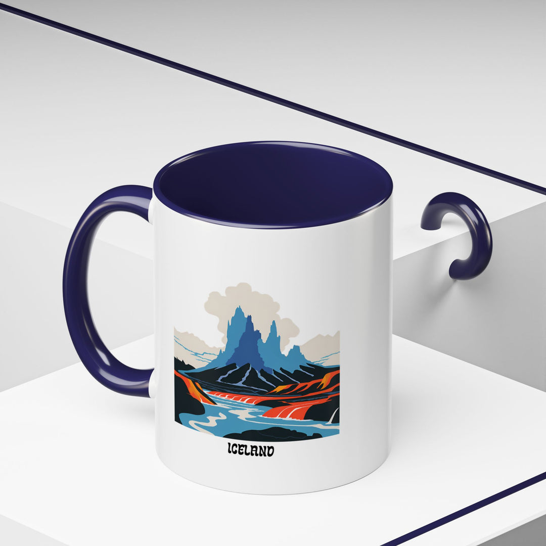 A detailed Iceland Mug showcasing colorful artwork that celebrates Iceland’s glaciers and natural landscapes. Dishwasher safe, this ceramic mug is perfect for coffee lovers and makes a memorable gift for travel enthusiasts.