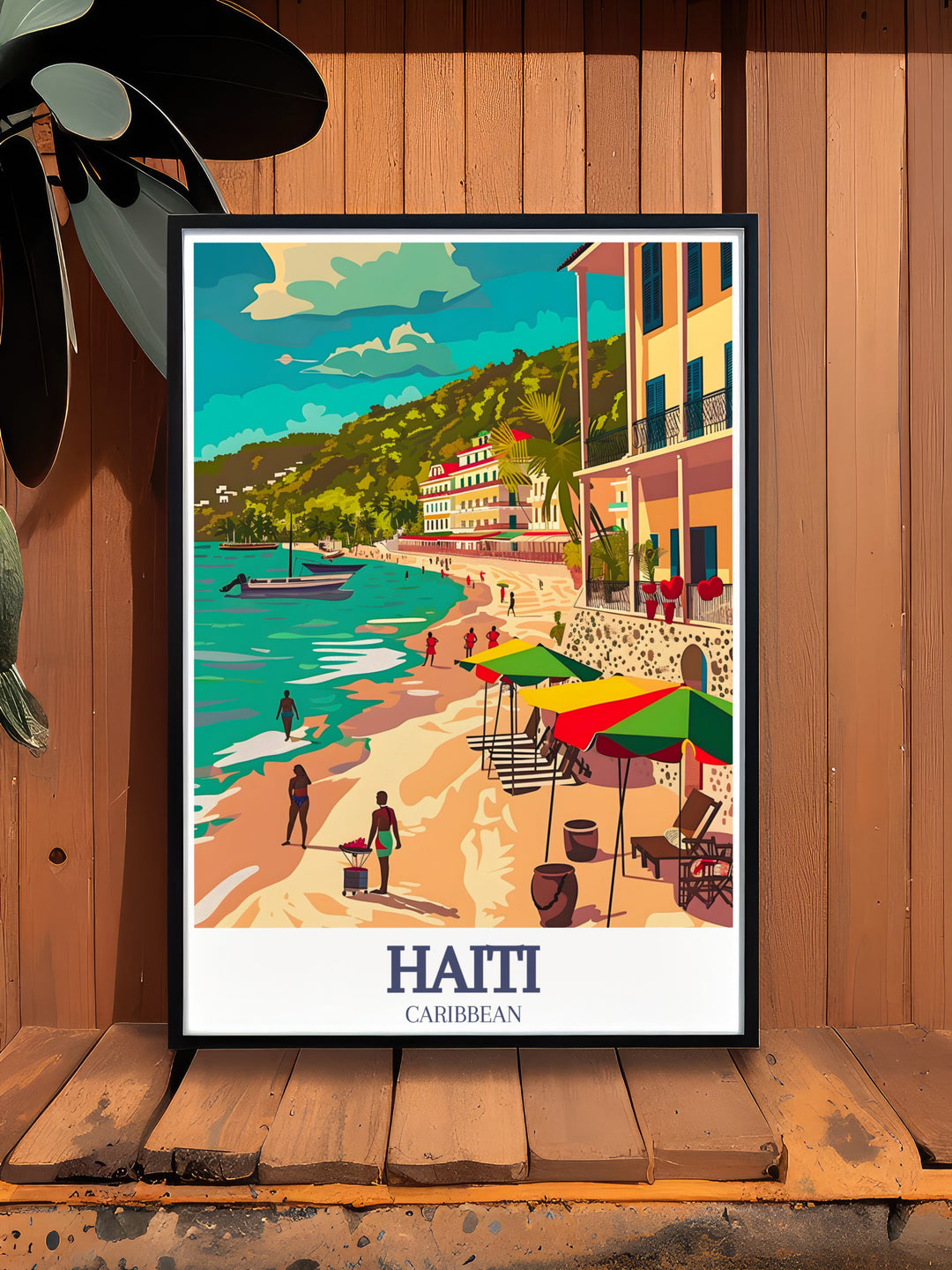 The calm waters of Labadee Beach and the historic streets of Cap Haïtien make for a perfect combination in this travel print. Bring a bit of Haitis natural and cultural beauty into your home with this detailed and colorful artwork.