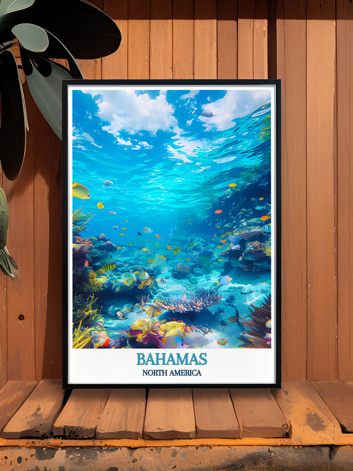 Gallery wall art of the Bahamas featuring the iconic Exuma Cays, where the water meets lush greenery in a dance of natural beauty and tranquility.