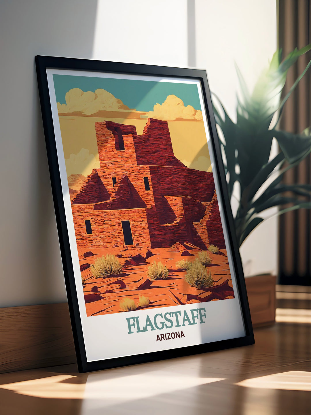 Bright and colorful Flagstaff street map with Wupatki National Monument stunning living room decor brings a fresh look to your home. This artwork is perfect for creating a focal point that combines city charm with the beauty of natural monuments.