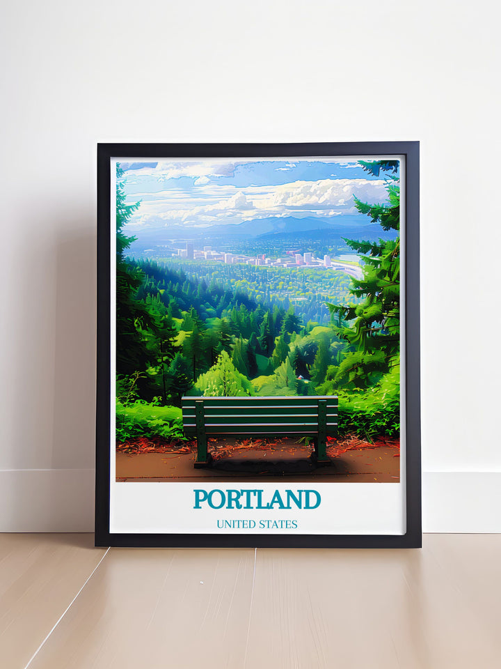 Modern Mount Tabor Park art print highlighting Portland Oregons iconic scenery with fine line details perfect for sophisticated wall decor