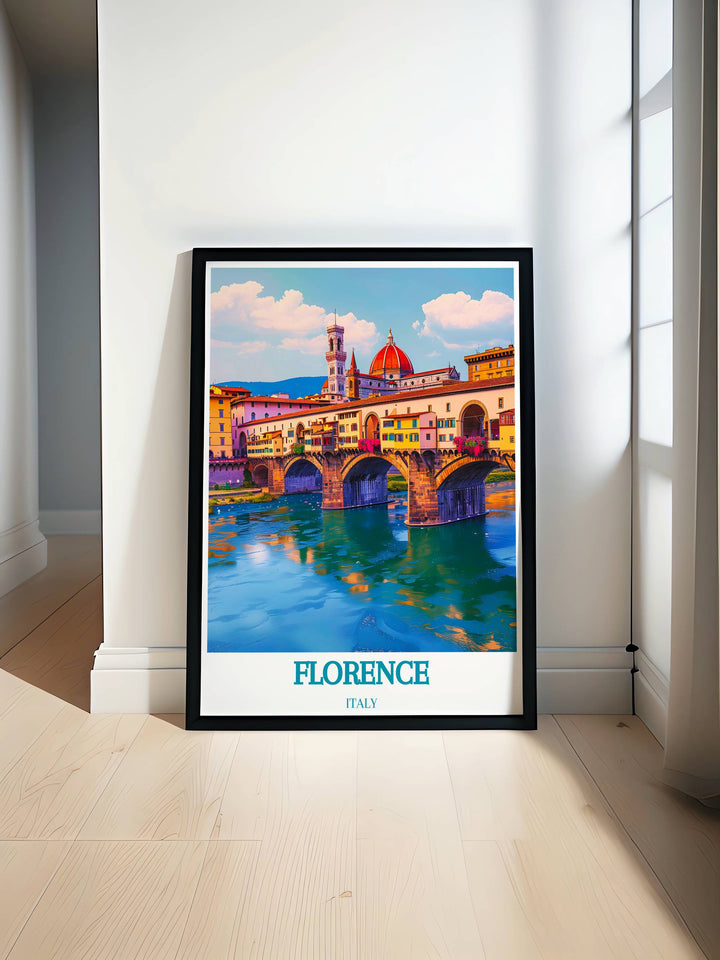 Ponte Vecchio modern art print showcasing the historic bridge in Florence a perfect Italy travel gift ideal for adding a touch of Italian elegance to any home or office space a beautiful representation of Florence