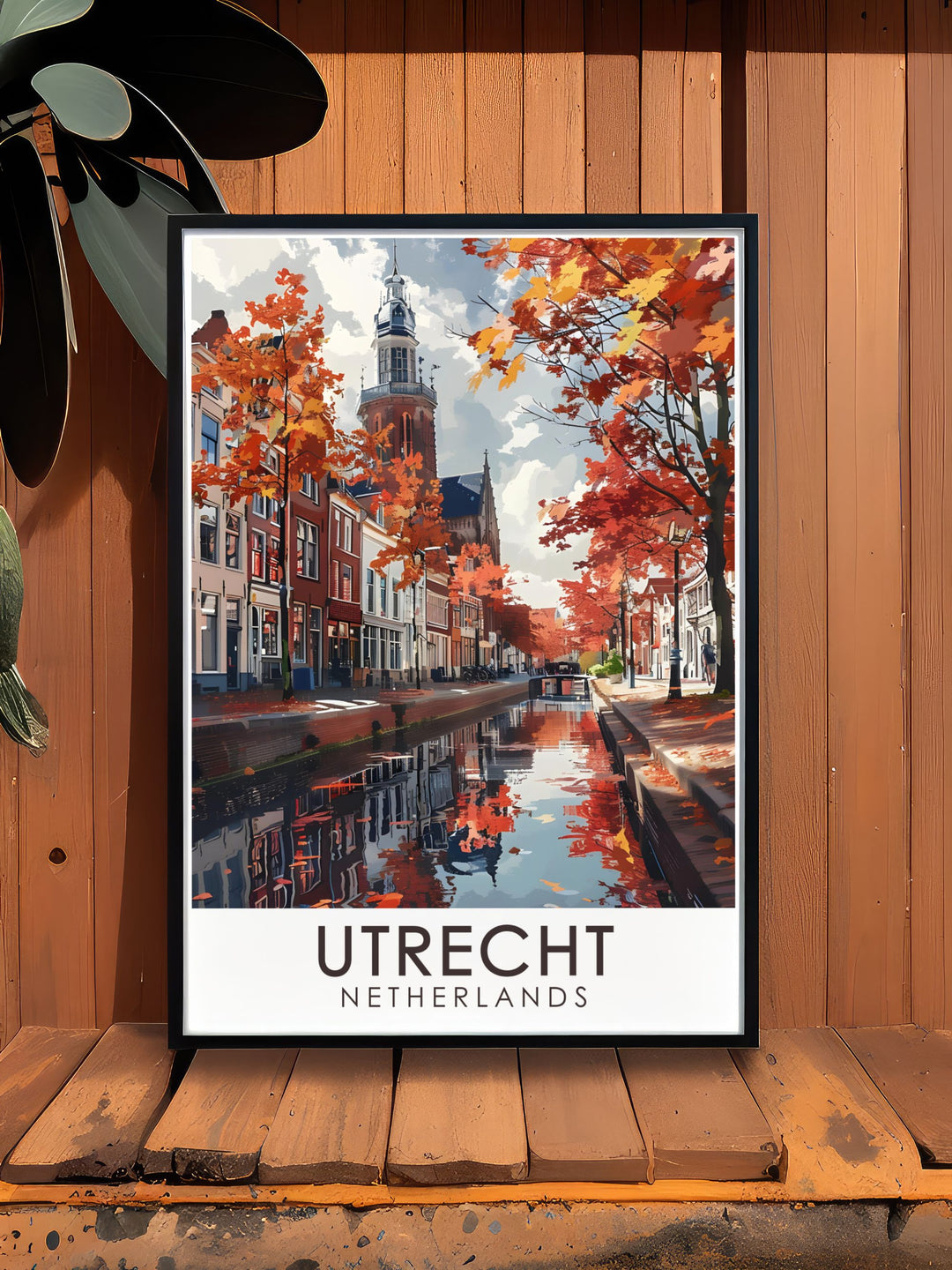 A detailed art print of Utrechts Oudegracht Canal, offering a view of the citys historic waterfront and vibrant street life. This poster is perfect for adding a touch of Dutch elegance to any room in your home.