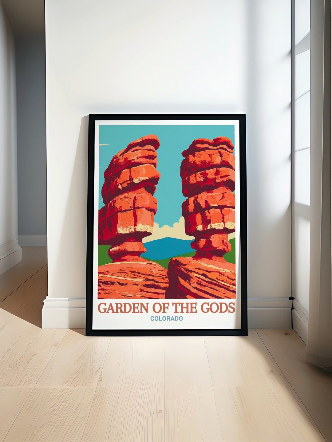 Gardens Gods print featuring the stunning Siamese Twins formation in Colorado perfect for adding elegance to your home decor and living room art