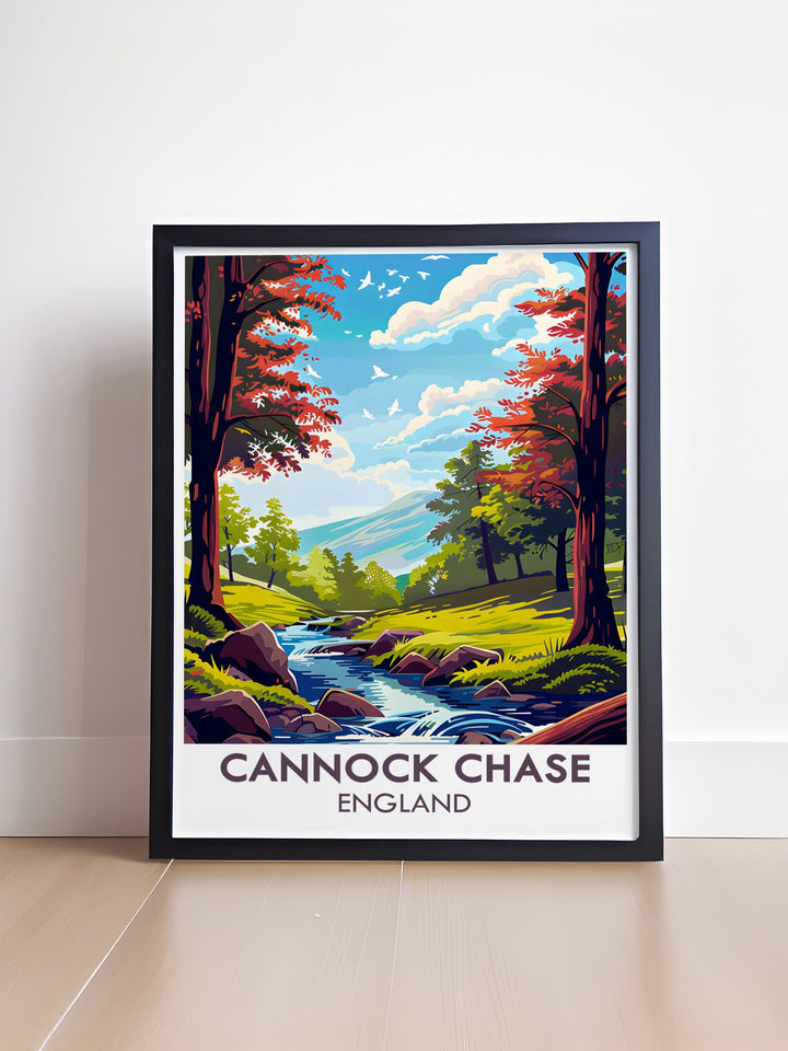 Sherbrook Valley prints are perfect for those who love the outdoors. Featuring the lush landscapes of Cannock Chase this artwork makes a thoughtful gift for nature lovers. The detailed depiction of the English countryside adds a touch of natural beauty to any room.