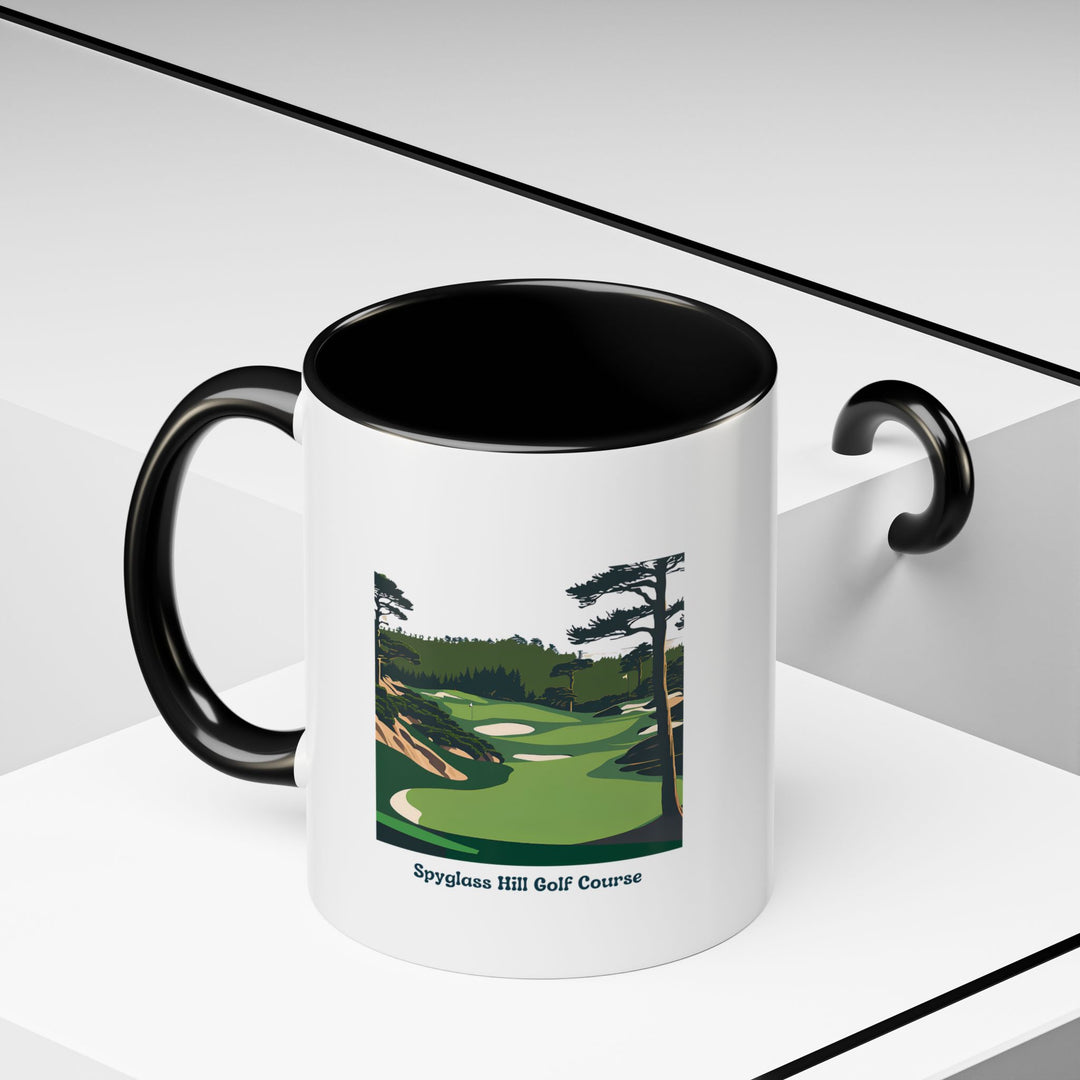 Celebrate your love for Spyglass Hill Golf Course with this ceramic mug. Featuring intricate artwork and practical features, it is dishwasher safe, making it a perfect blend of art and utility.