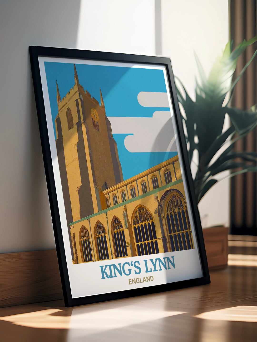 A captivating poster print of Kings Lynn featuring the historic St. Margarets Church in England. This travel print highlights the architectural beauty and heritage of one of the UKs treasured landmarks, perfect for home décor or as a travel gift.