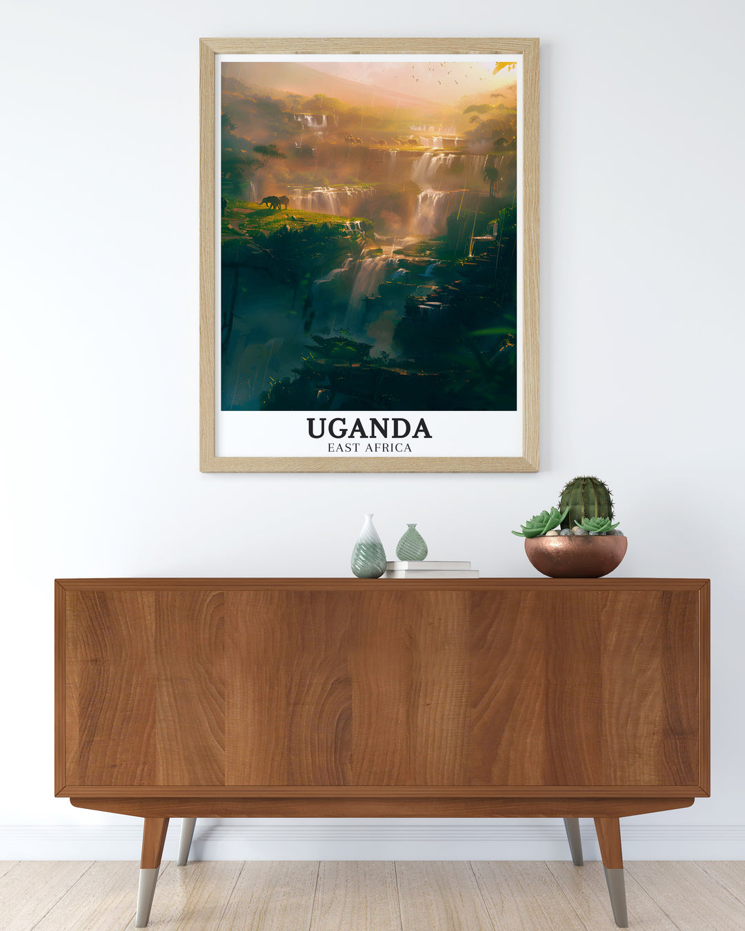 Uganda art prints capturing the tranquil beauty of the Victoria Nile and the powerful rush of Murchison Falls. These travel posters are perfect for adding a touch of serenity and elegance to your home. Enjoy the peaceful spirit of Uganda with these beautifully crafted prints.