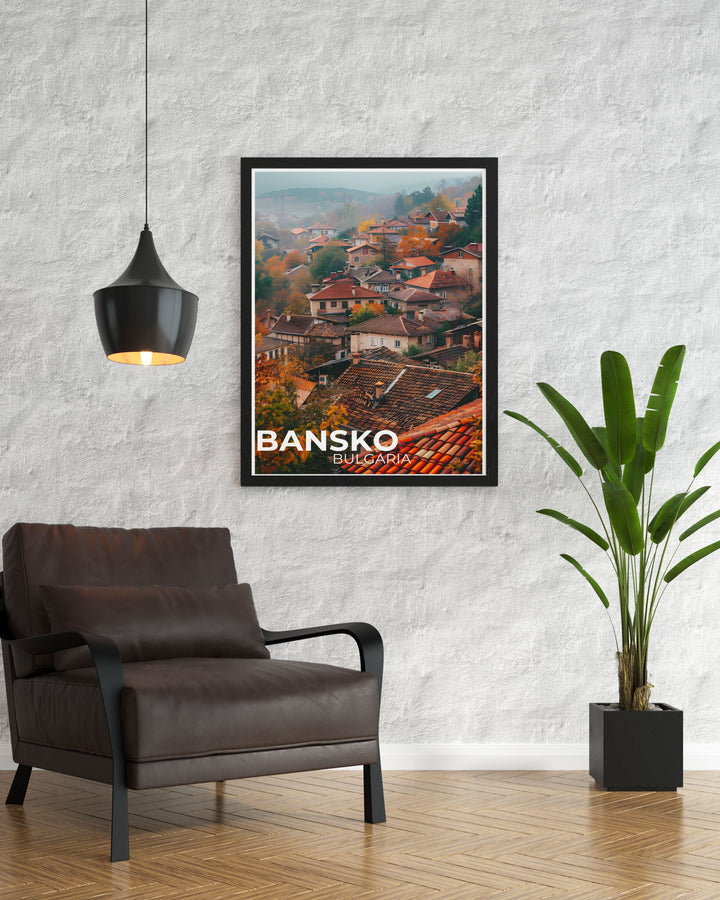 The natural splendor of the Pirin Mountains and the modern facilities of Bansko Ski Resort are captured in this travel poster, making it an excellent addition to any winter sports enthusiasts collection.