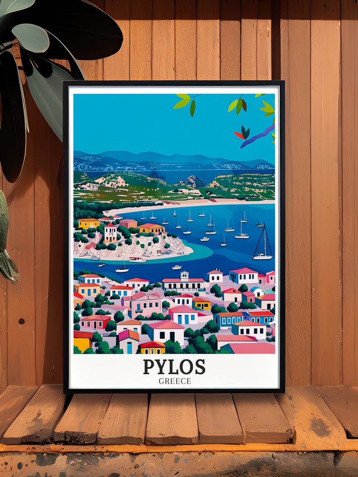 This Pylos Poster showcases the stunning landscapes of Voidokilia Beach, Gialova Lagoon a must have Greece Island Print that brings the charm and tranquility of the Greek coast into your living space