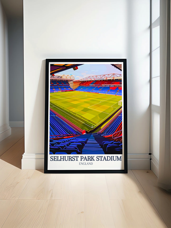 Selhurst Park Stadium Poster Print displaying Main Stand and Arthur Wait Stand with vibrant colors ideal for football fans and modern home decor