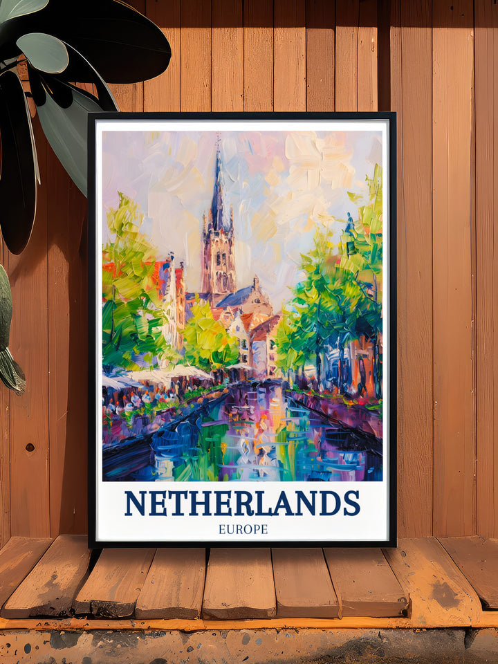 Elegant wall art featuring Delft New Church this stunning print captures the beauty of this iconic Dutch landmark perfect for adding a modern and sophisticated touch to your home decor or as a thoughtful gift for architecture enthusiasts