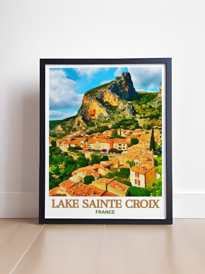 A serene art print of Lake Sainte Croix, showcasing the lakes crystal clear waters and the surrounding natural beauty. This artwork is ideal for those who appreciate the tranquility of French landscapes and want to bring a piece of Provence into their home.