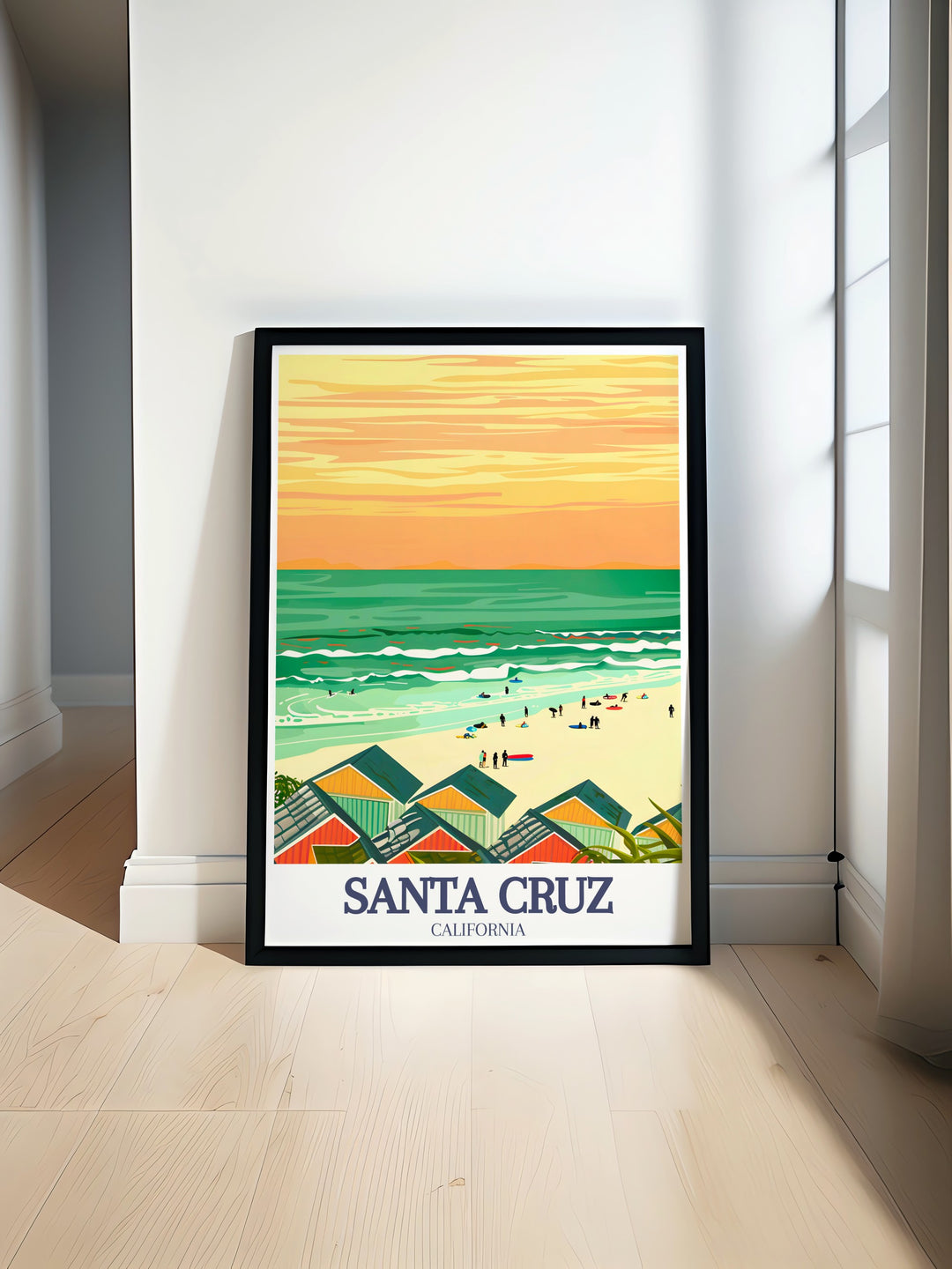 Capitola State Beach and Pacific Ocean modern prints featuring vibrant coastal scenes perfect for California travel enthusiasts and lovers of California artwork ideal for elegant home decor or thoughtful California gifts showcasing the beauty of Capitola State Beach.