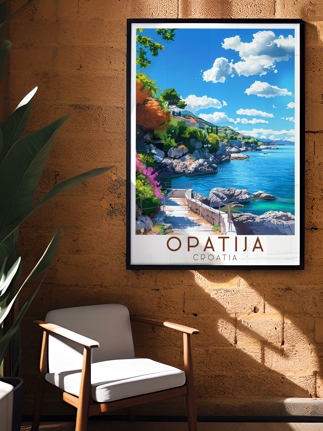 Experience the tranquil beauty of The Lungomare Promenade with this Opatija travel print a perfect way to add a sense of peace and sophistication to your living room bedroom or office space