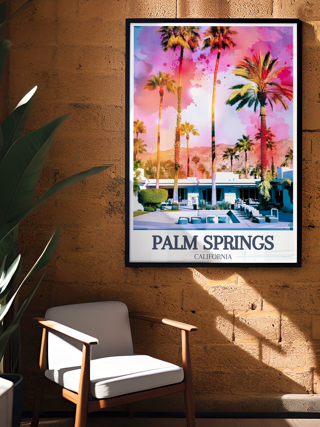 Grenfall Road Travel Print with Limon Palm Springs Hotel Canvas Art, a vibrant and modern representation of Californias iconic Palm Springs, making it an excellent choice for any wall decor or vintage inspired home setting.